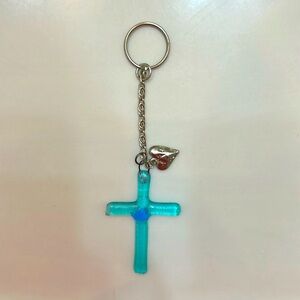 Dichroic Glass Cross Keychain- New artisan handmade